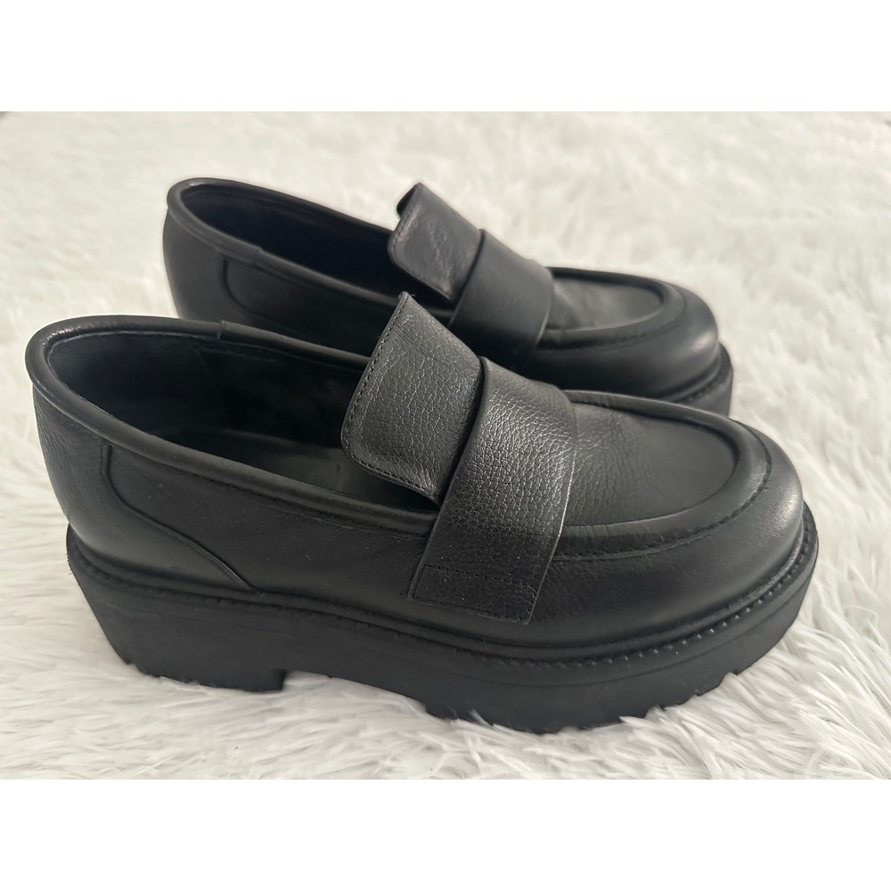 Paloma Barceló Black Leather Loafers Shoes sz 36‎
